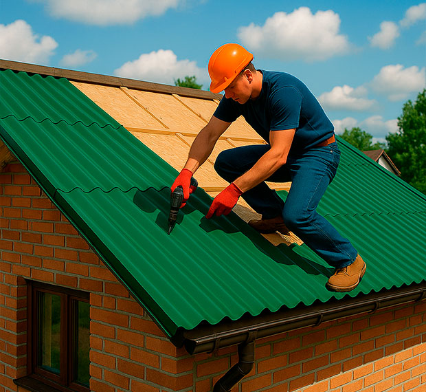 Монтаж кровли из профнастила в Хотьково